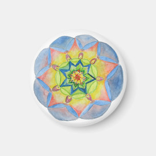 Imã Mandala azul pequena, 1 ímã redondo da polegada