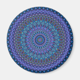 Imã Mandala Boho Blue Teal Purple Pavão Dourado Magia