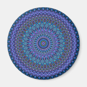 Imã Mandala Boho Blue Teal Purple Pavão Dourado Magia