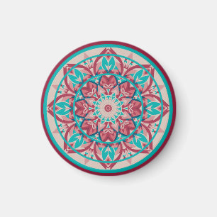 Imã Mandala Boho Rosa e Turquesa