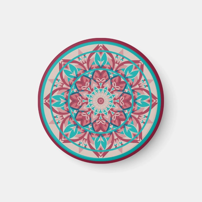 Imã Mandala Boho Rosa e Turquesa   (Frente)