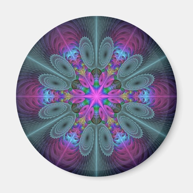Imã Mandala Colorida Marcante Arte Fractal Caleidoscóp (Frente)