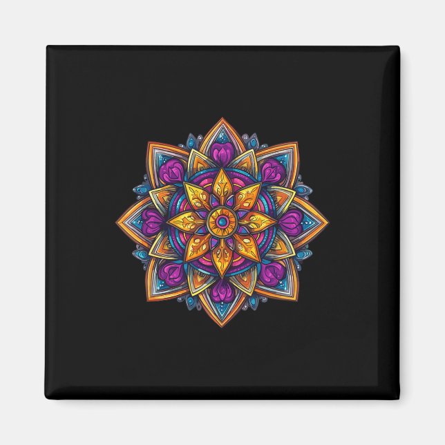 Imã Mandala Colorido de Meditação Lótus (Frente)