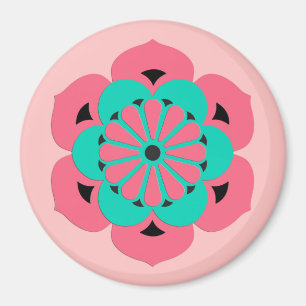 Imã Mandala da flor de Lotus, rosa coral e turquesa