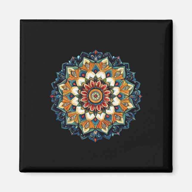 Imã Mandala de Explosão Solar Floral Boêmia Para Medit (Frente)