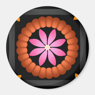 Imã Mandala de flor festiva laranja preta e rosa