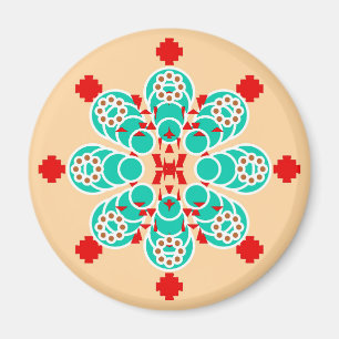Imã Mandala de oito pontos - turquesa e pêssego