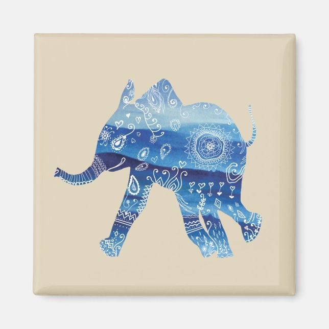 Imã Mandala Elephant Art 5.1 Cm Square Magnet (Frente)