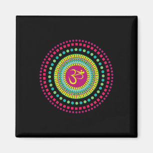 Imã Mandala Espiritual Yoga Símbolo Om Rosa e Verde Je