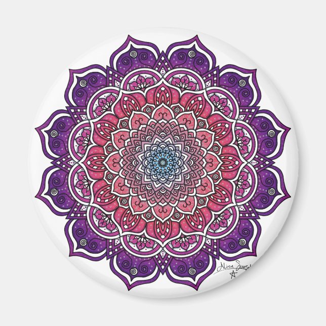 Imã Mandala Floral Rosa Púrpura (Frente)