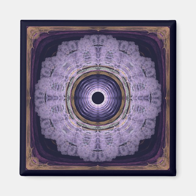 Imã mandala fractal redonda azul (Frente)