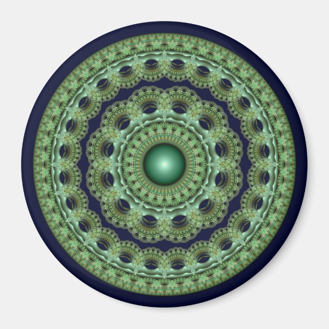 Imã mandala fractal redonda ornamentada de fada (Frente)