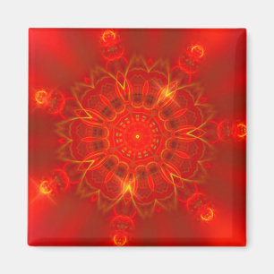 Imã Mandala Linhas Finas Cores Quentes Fundo Vermelho