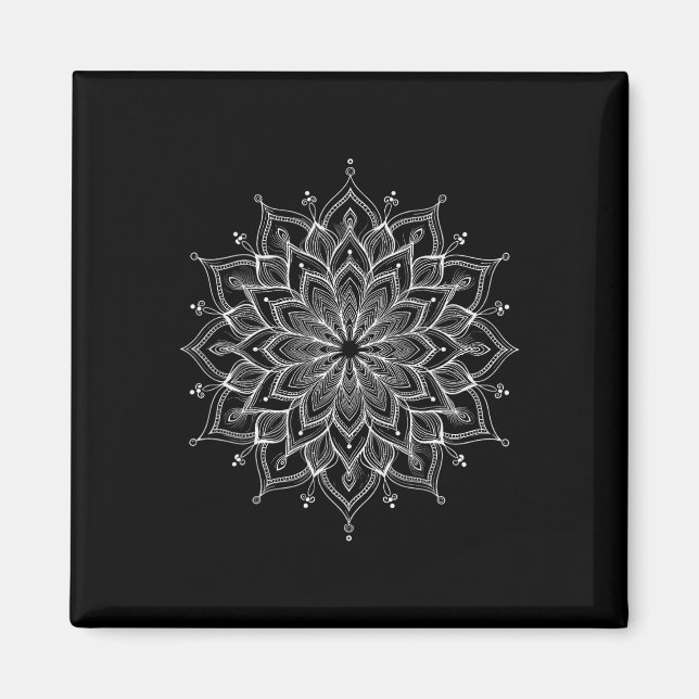 Imã Mandala Lótus Arte Zen Boho Buda Botânico Suculent (Frente)