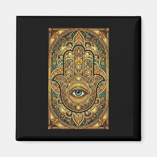 Imã Mandalá Mão Hamsa Vidro Manchado Meditação Espirit (Frente)