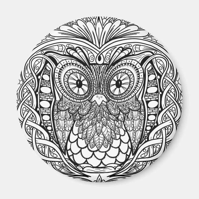 Imã Mandala Owl Black and White (Frente)