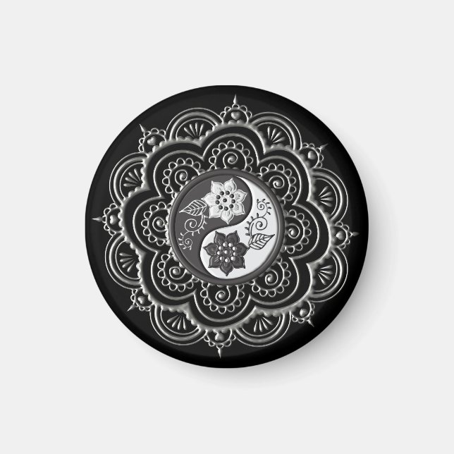 Imã Mandala Prata e Preto (Frente)