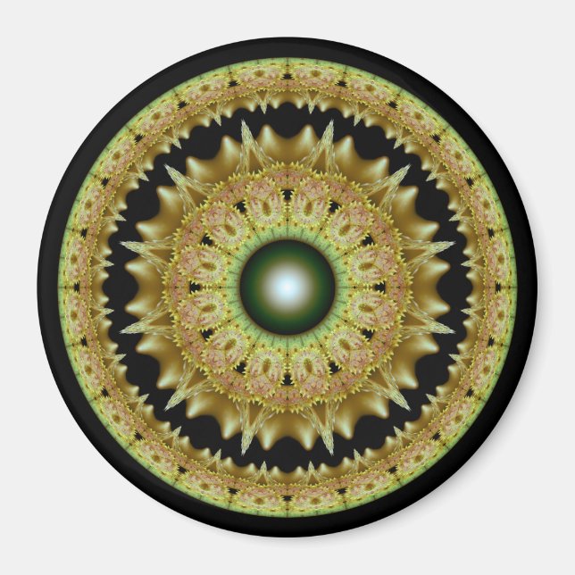 Imã Mandalá redondo fractal dourado (Frente)