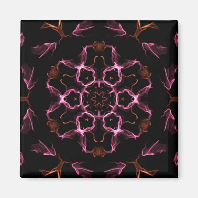 Imã Mandala rosa e laranja no fundo preto (Frente)