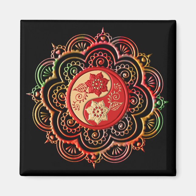 Imã Mandala Vermelho e Dourado (Frente)