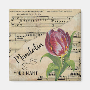 Imã Mandolin Tulip Vintage Sheet Music Personalizada