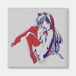 Imã Mangá Americano Neko Garota-Gato Kawaii Anime