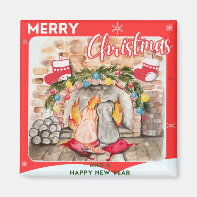 Imã Manta de Natal com cão e gato (Frente)