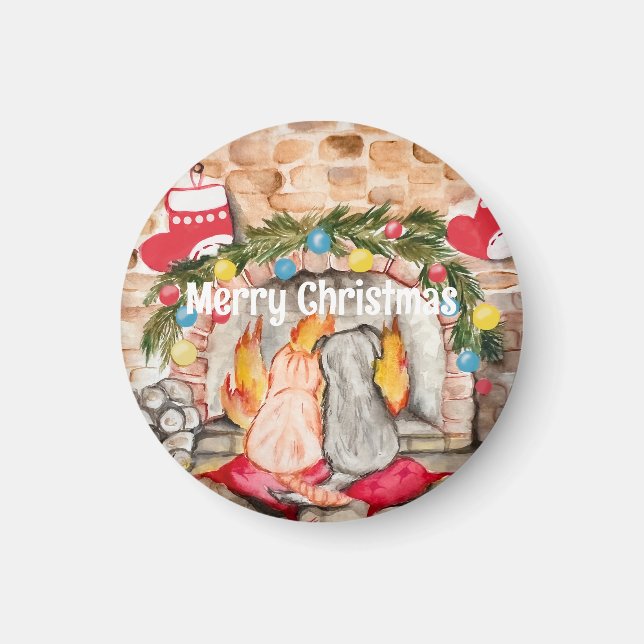 Imã Manta de Natal com cão e gato (Frente)