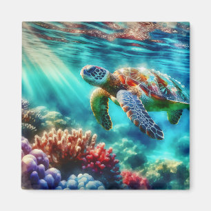 Imã Mantendo contato Nadação de Tartaruga do Mar