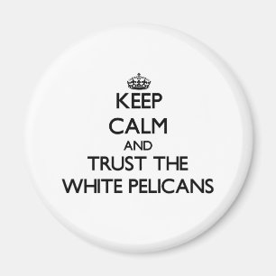 Imã Mantenha a calma e confie os pelicanos brancos