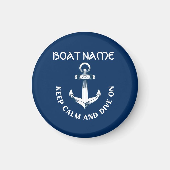 Imã Mantenha a Calma e Mergulhe,Âncora Azul Marinho  (Frente)