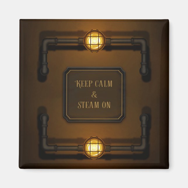 Imã "Mantenha Calma e Vapor", Steampunk, Idade da Máqu (Frente)