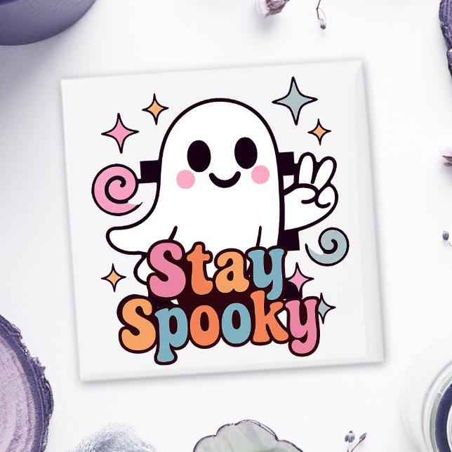 Imã Mantenha-se assustado, Fantasma Fantasma Retro Pas (Celebrate Halloween season in style with this groovy ghost stay spooky design.)