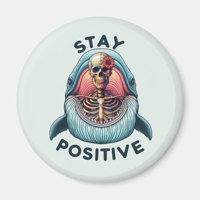 Imã Mantenha-se positivo - Esqueleto e baleia (Frente)