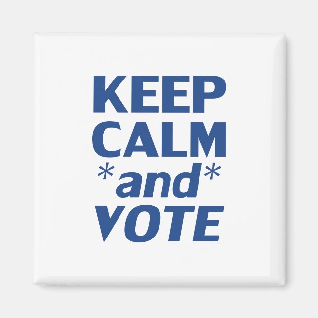 Imã "manter a calma e votar" azul, branco - (Frente)