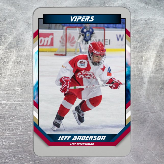 Ímã Manutenção Do Jogador De Hóquei No Gelo Na Cinza L (Ice Hockey Trading Card Magnet: Futuristic design, dynamic action. Perfect for kids!)