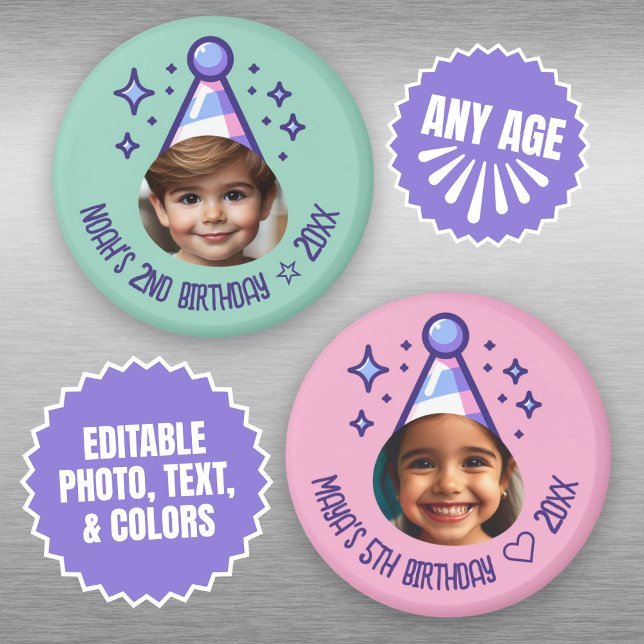 Imã Manutenção personalizada de Festa de aniversário d (Custom Photo Birthday Party Hat Keepsake Magnet)