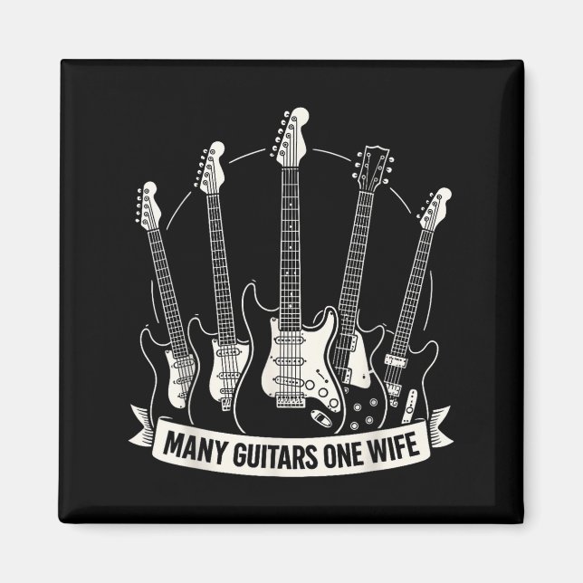Imã Many Guitars One Wife Funny Musician Guitarist Hum (Frente)