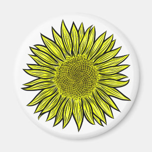 Imã Mão De Girassol Amarelo Amarelo Floral Desenhada