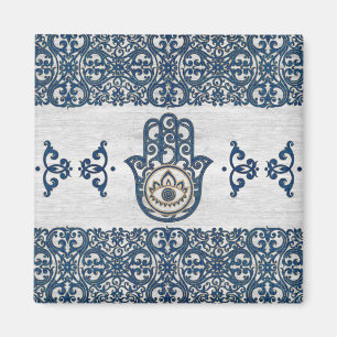 Imã Mão de Hamsa - mão da madeira do azul de Fatima