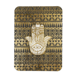 Ímã Mão Dourada de Hamsa, Impressão Faux e Aztec Tri