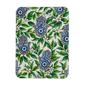Ímã Mão Hamsa Azul de Fatima Padrão Floral
