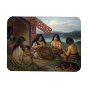 Ímã Maoris que entrançam cestas do linho, por G.
