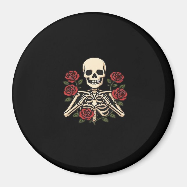 Imã Mãos do Coração do Esqueleto com Rosas vermelhas - (Frente)