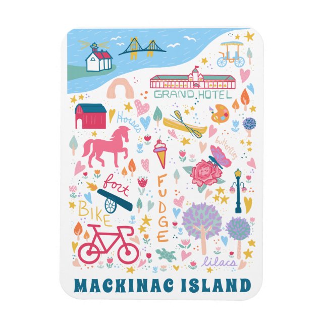 Ímã Map Island Michigan Mackinac Coisas Favoritas (Vertical)