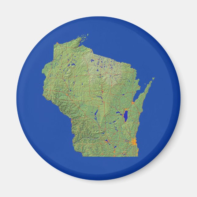 Imã Map Magnet do Wisconsin (Frente)