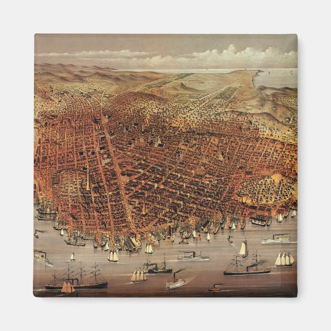 Imã Mapa Aéreo Antigo, Cidade de São Francisco, Califó (Frente)