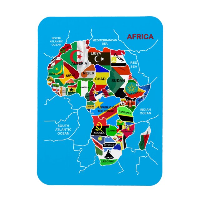 Ímã Mapa africano com bandeiras (Vertical)