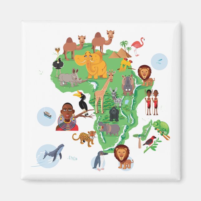Imã Mapa Africano de Animais (Frente)