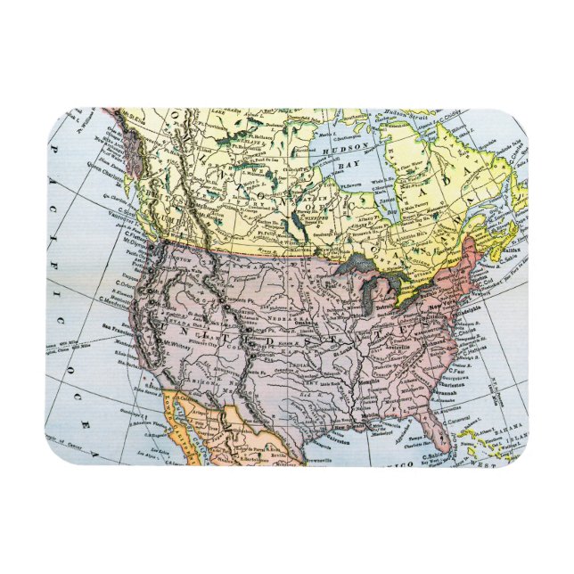 ÍMÃ MAPA: AMÉRICA DO NORTE, 1890 (Horizontal)